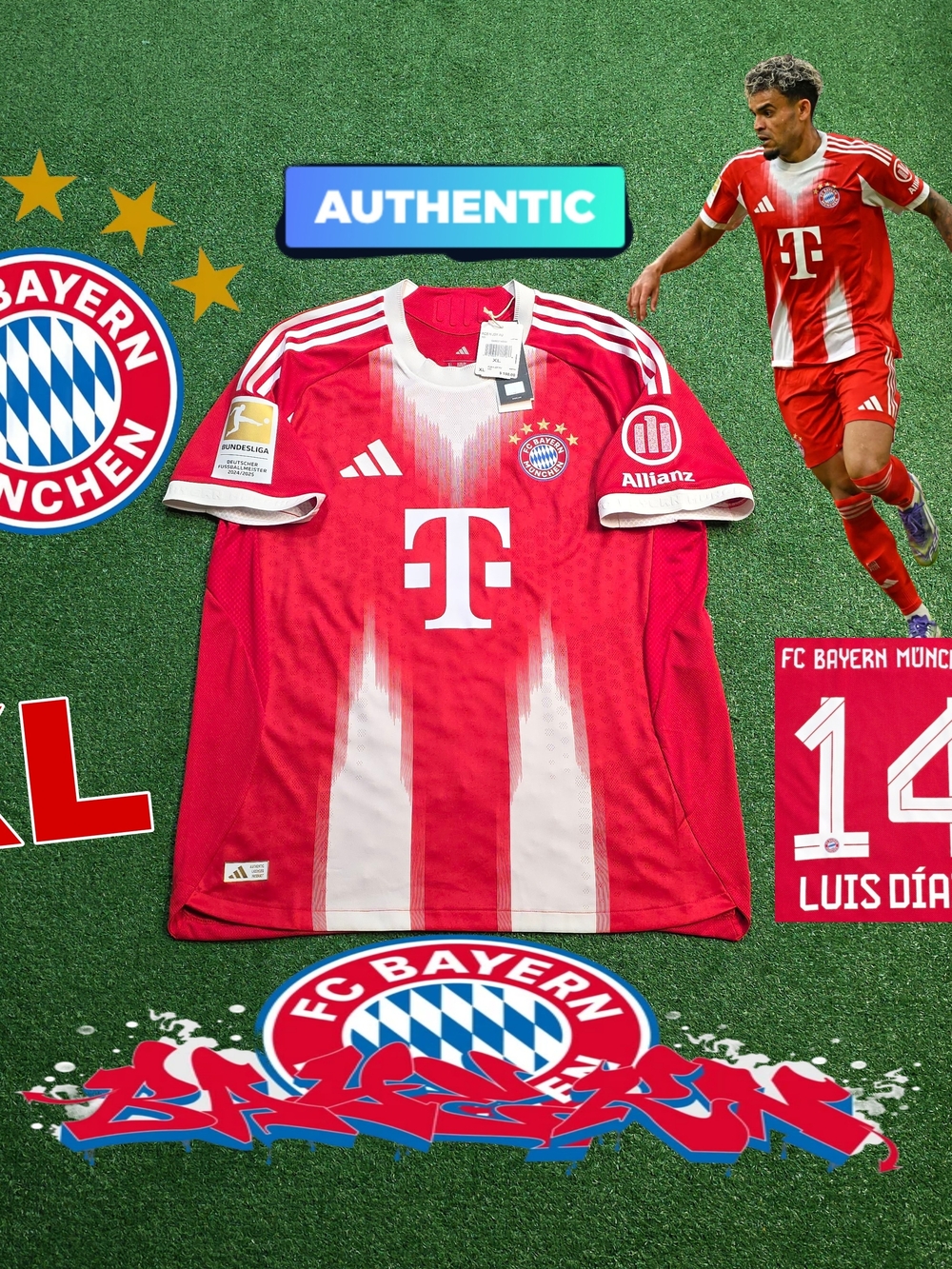 Adidas FC Bayern Munich Luis Diaz #14 2025/2026 Authentic Home Jersey Bundesliga